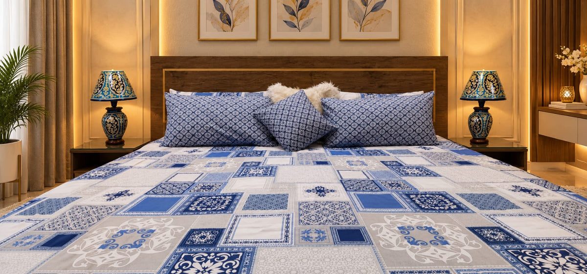 Kashi Blue Patchwork Bedsheet Set