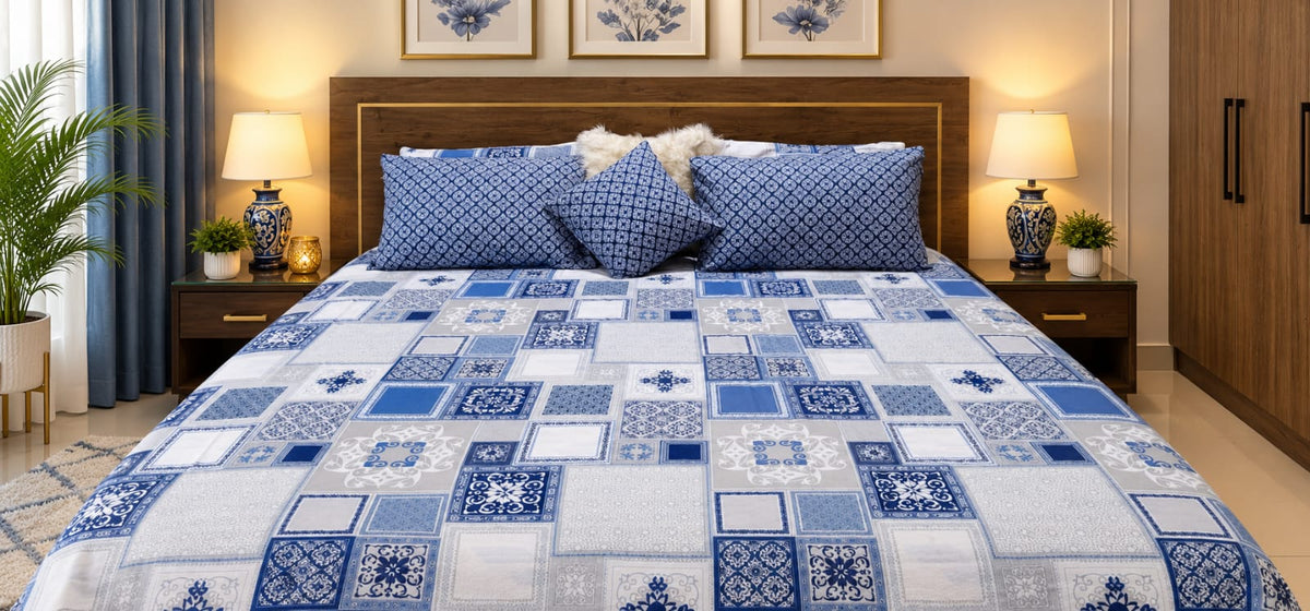 Kashi Blue Patchwork Bedsheet Set