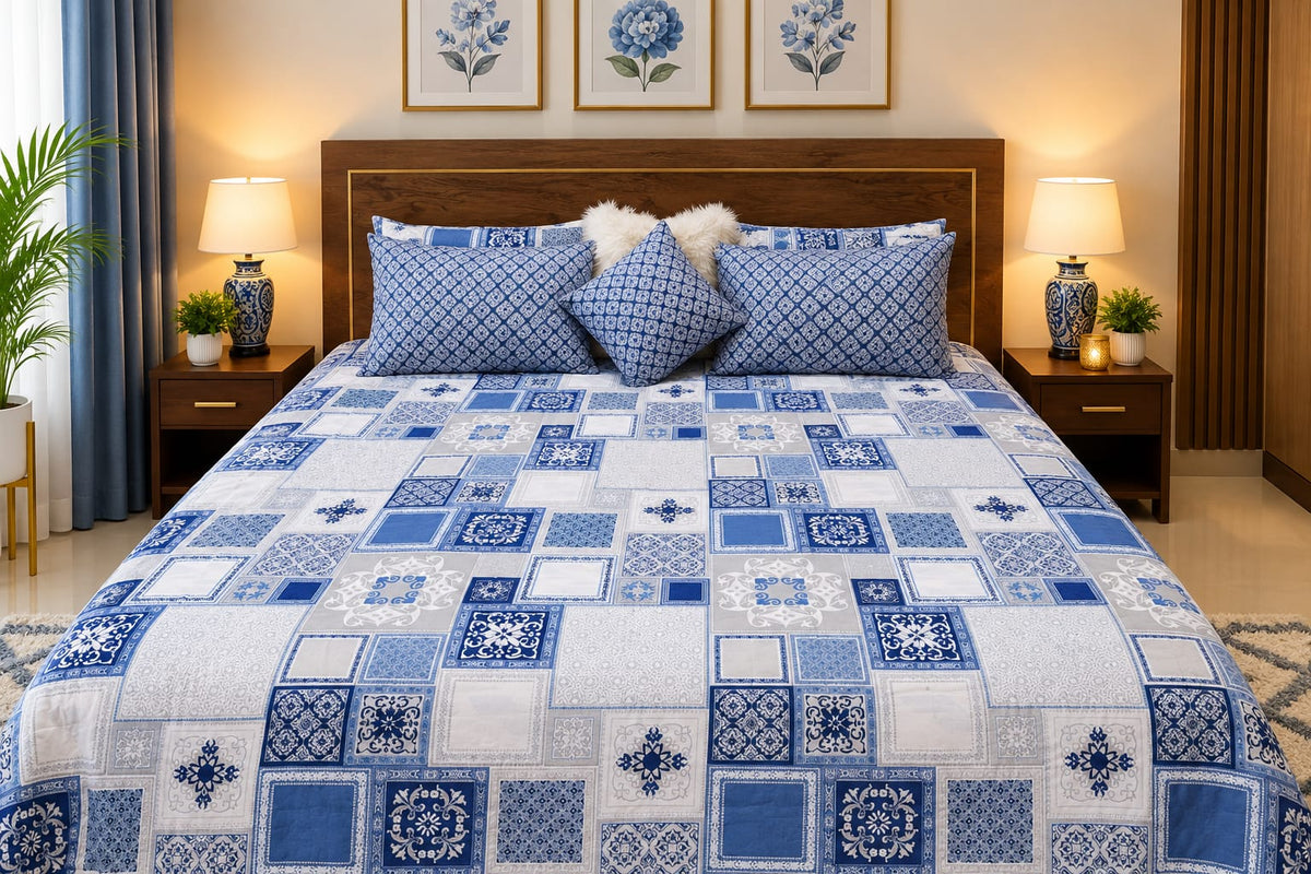 Kashi Blue Patchwork Bedsheet Set