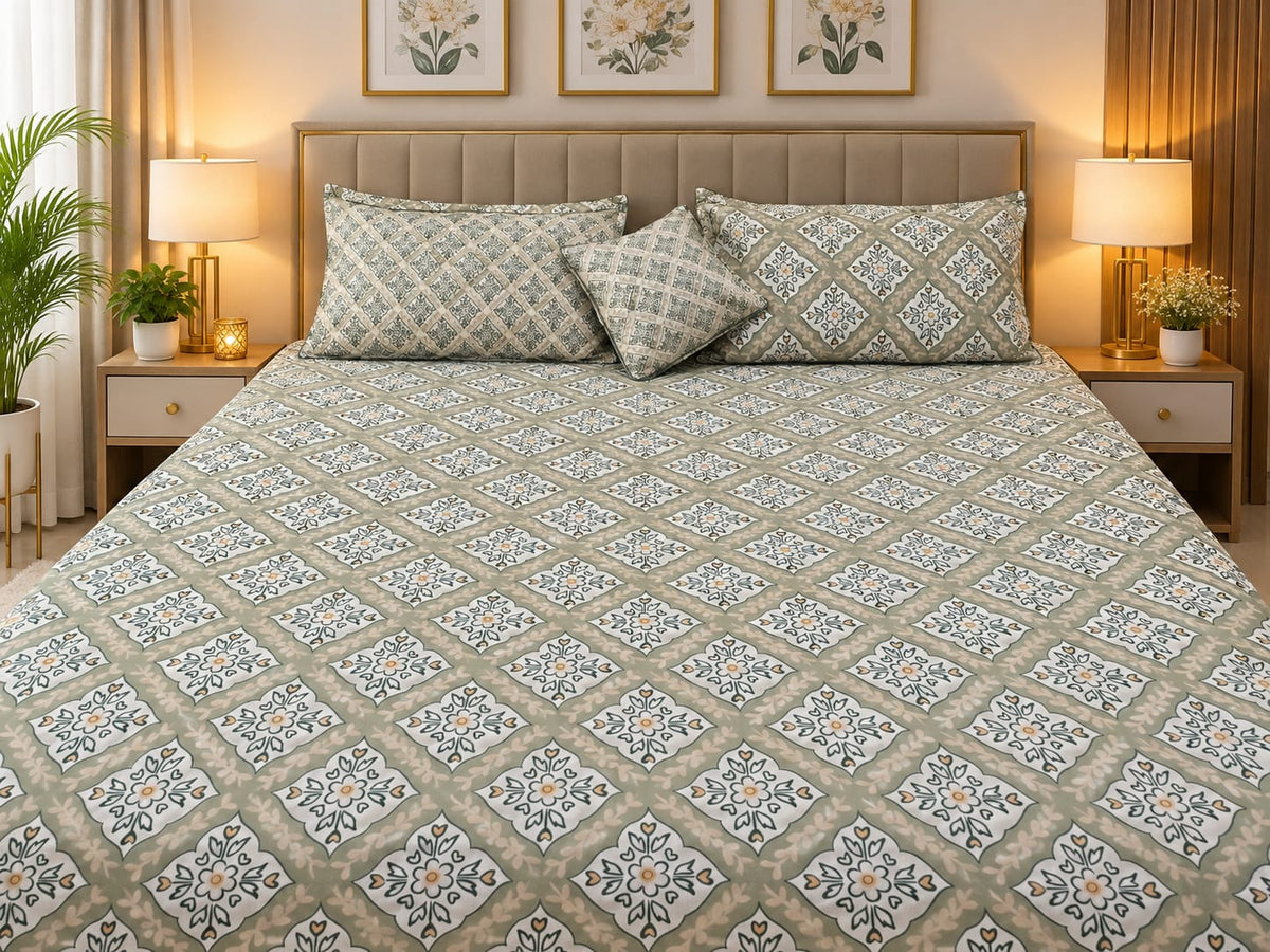 Sage Haveli Tile Bedsheet Set