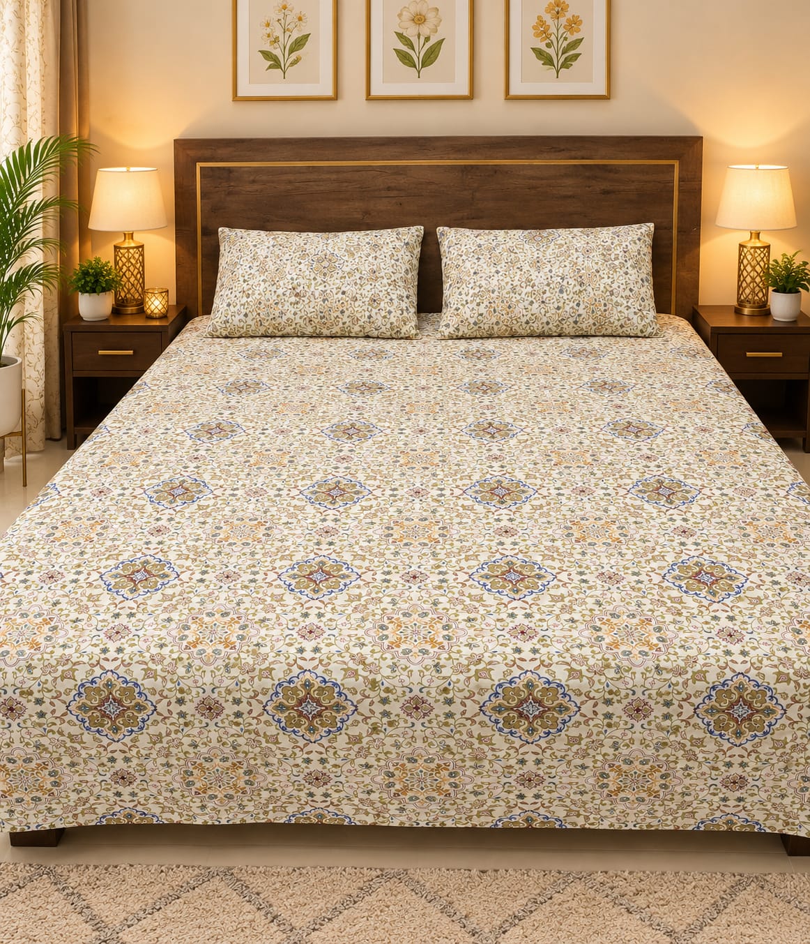 Shahi Ivory Medallion Bedsheet Set