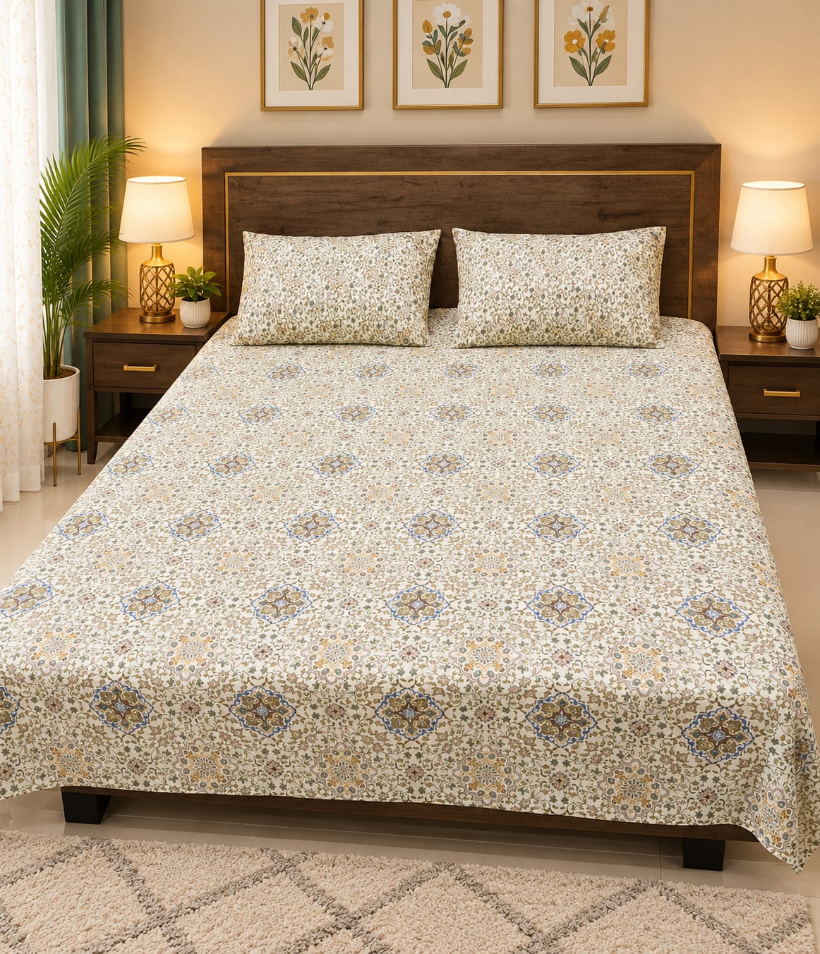 Shahi Ivory Medallion Bedsheet Set